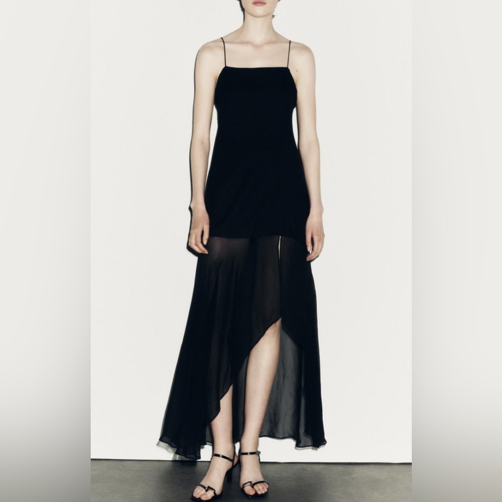 Zara Long Contrast Dress, Black Size M